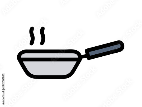 Simple Line Art Illustration of a Hot Pan with Steam , A minimalist, vector illustration of a frying pan heating up.