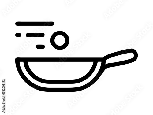 Simple Line Art Illustration of a Hot Pan with Steam , A minimalist, vector illustration of a frying pan heating up.