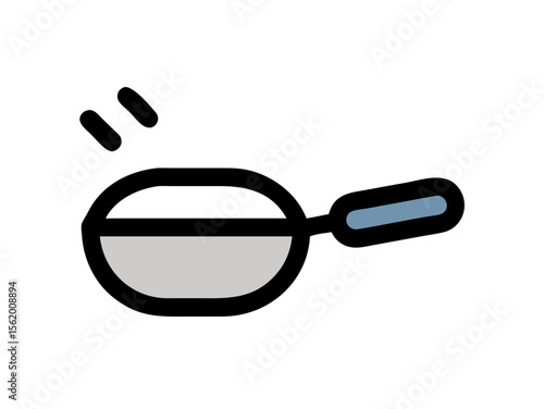 Simple Line Art Illustration of a Hot Pan with Steam , A minimalist, vector illustration of a frying pan heating up.