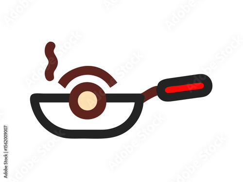 Simple Line Art Illustration of a Hot Pan with Steam , A minimalist, vector illustration of a frying pan heating up.