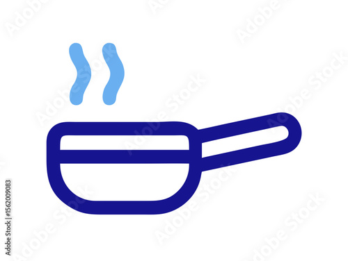 Simple Line Art Illustration of a Hot Pan with Steam , A minimalist, vector illustration of a frying pan heating up.