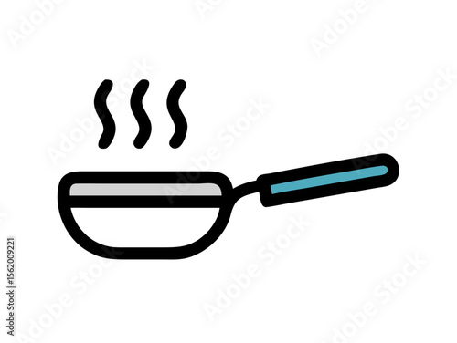 Simple Line Art Illustration of a Hot Pan with Steam , A minimalist, vector illustration of a frying pan heating up.