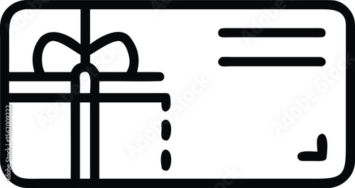 Line art gift card icon with ribbon, stripes and dots