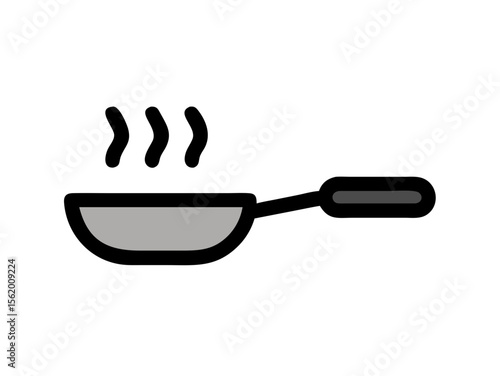 Simple Line Art Illustration of a Hot Pan with Steam , A minimalist, vector illustration of a frying pan heating up.