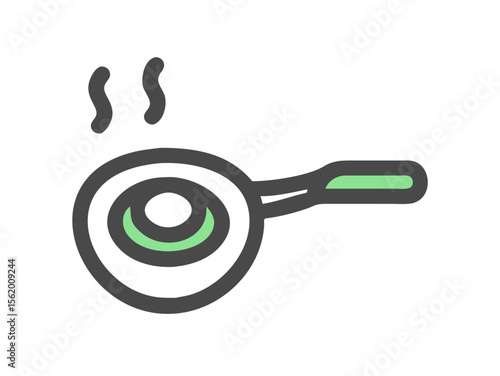 Simple Line Art Illustration of a Hot Pan with Steam , A minimalist, vector illustration of a frying pan heating up.