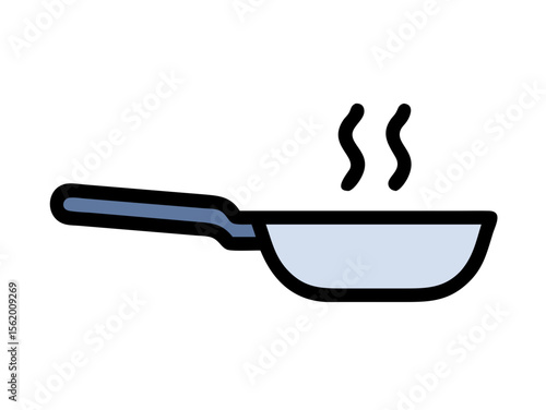 Simple Line Art Illustration of a Hot Pan with Steam , A minimalist, vector illustration of a frying pan heating up.