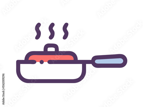 Simple Line Art Illustration of a Hot Pan with Steam , A minimalist, vector illustration of a frying pan heating up.