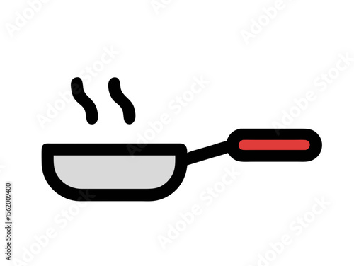 Simple Line Art Illustration of a Hot Pan with Steam , A minimalist, vector illustration of a frying pan heating up.