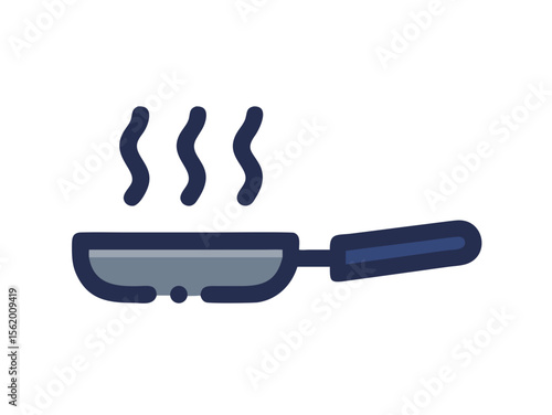 Simple Line Art Illustration of a Hot Pan with Steam , A minimalist, vector illustration of a frying pan heating up.