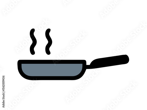 Simple Line Art Illustration of a Hot Pan with Steam , A minimalist, vector illustration of a frying pan heating up.