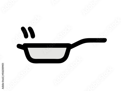 Simple Line Art Illustration of a Hot Pan with Steam , A minimalist, vector illustration of a frying pan heating up.
