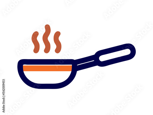 Simple Line Art Illustration of a Hot Pan with Steam , A minimalist, vector illustration of a frying pan heating up.