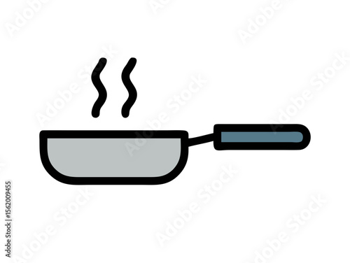 Simple Line Art Illustration of a Hot Pan with Steam , A minimalist, vector illustration of a frying pan heating up.