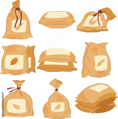 cereal bag set cartoon vector illustration