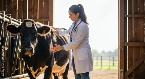 Farm Veterinarian Examining Cattle in Rural Area