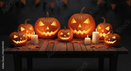 Halloween Decorations with Pumpkins and Candles
