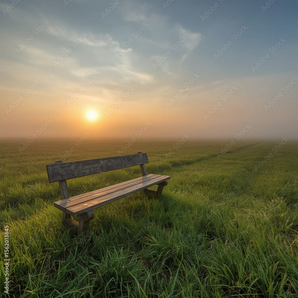 Morning Solitude on Wooden Bench Morning Solitude on Wooden Bench