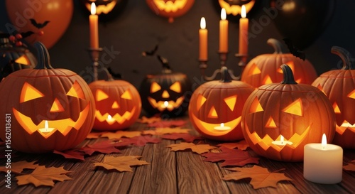 Halloween Decorations with Pumpkins and Candles