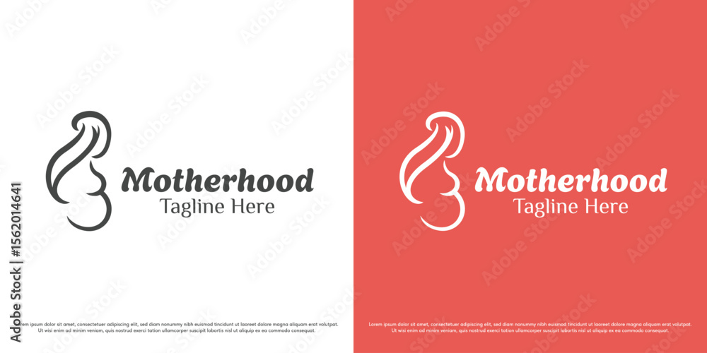 Obraz premium Mother pregnant logo design vector illustration. Silhouette of mother carrying fetus. Simple minimal modern maternal care health support vector icon symbol.