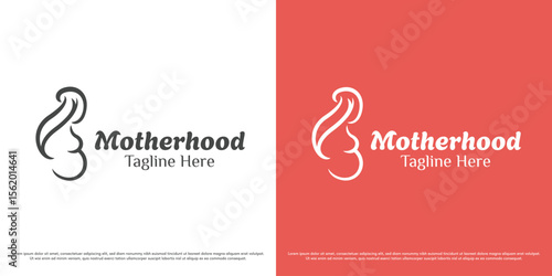 Mother pregnant logo design vector illustration. Silhouette of mother carrying fetus. Simple minimal modern maternal care health support vector icon symbol.