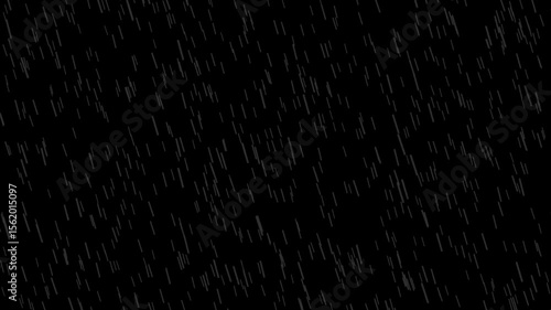 Gentle rain falling seamless animation on overlay dark background, water droplets looping endlessly in heavy downpour for cinematic mood, weather visuals, or stormy atmosphere