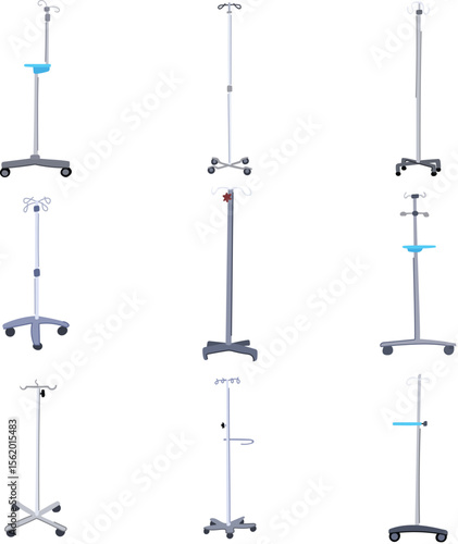 hydration iv drip stand set cartoon vector illustration