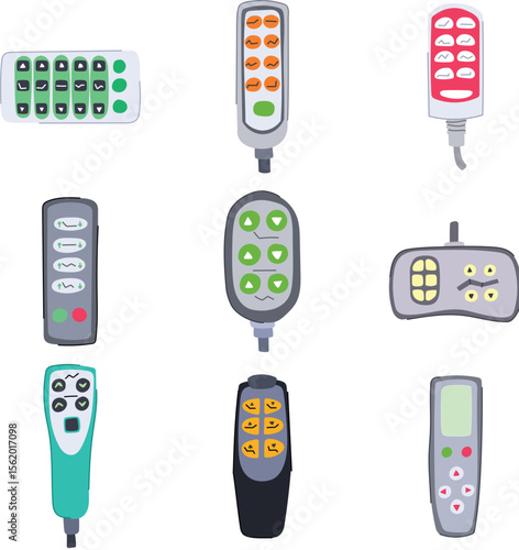 medical bed control set cartoon vector illustration