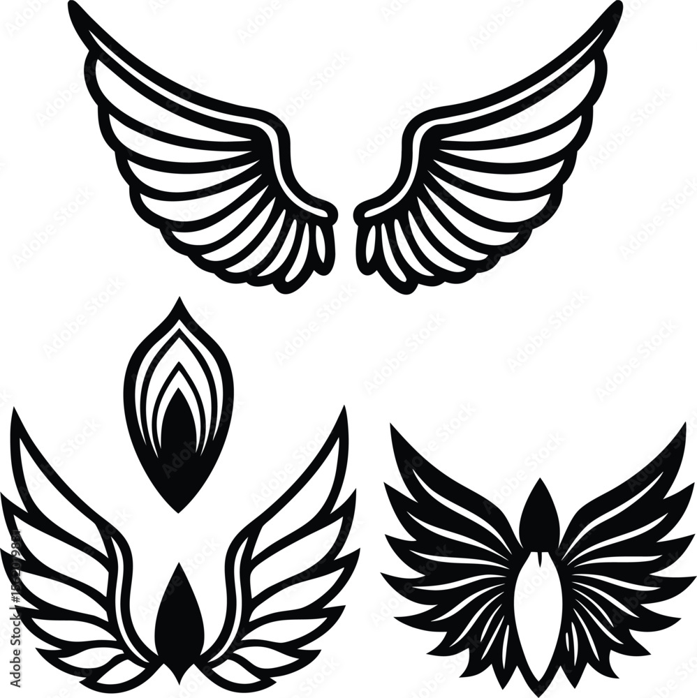 Fototapeta premium Elegant Wing Designs Vector Graphics for Logos, Tattoos, and More