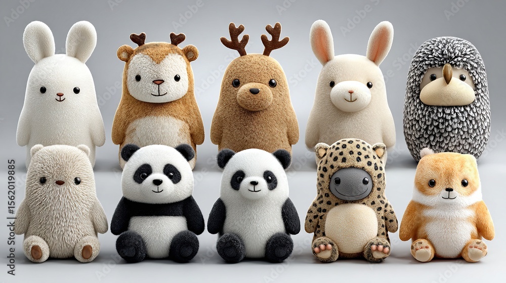 Obraz premium Cute 3D cartoon animal icons, in a cute Q-version style, showing playful and lively character images, with soft light effects and isolated transparent backgrounds.