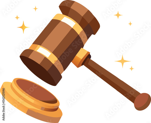 Wooden gavel and sounding block with sparkling stars