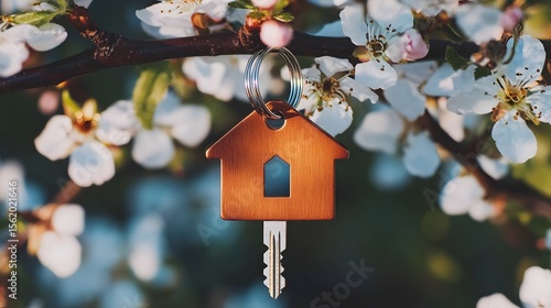 Spring House Key Blossom Branch, New Home Concept