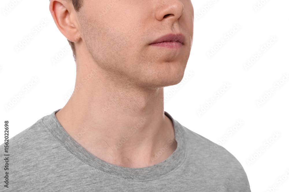 Obraz premium Man after shaving on white background, closeup