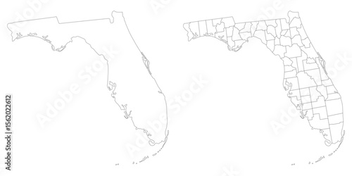 Florida state country map set. Map of the U.S. state of Florida with city in set white color.