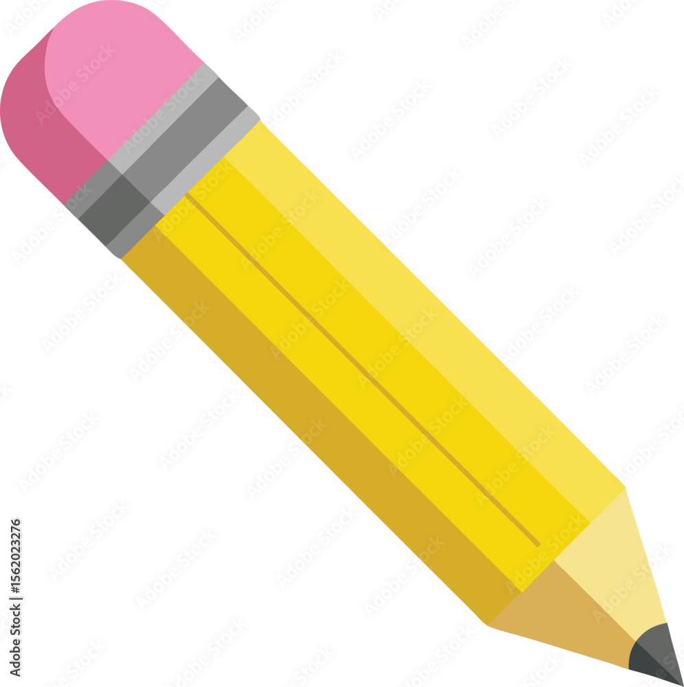 A bright yellow pencil with a pink eraser and a sharp graphite tip A bright yellow pencil with a pink eraser and a sharp graphite tip