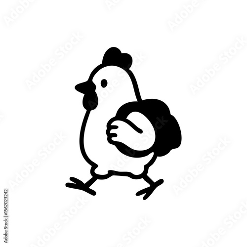 Simple black and white illustration of a chicken carrying a backpack