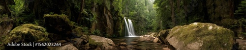 Cascading waterfall adventure lush forest hdr 360 degrees hdri view