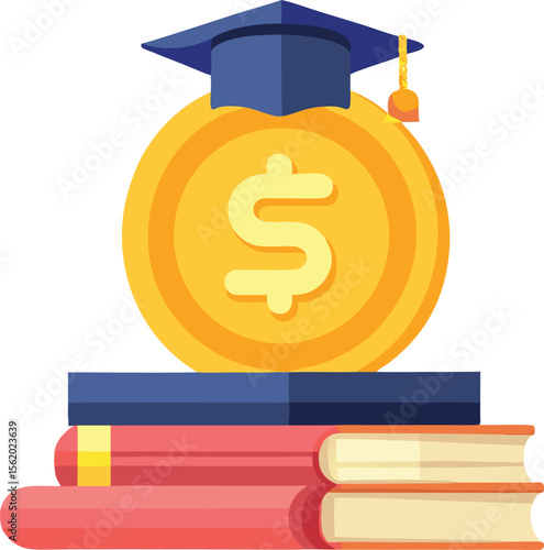 Graduation cap and dollar coin symbolizing education and financial success