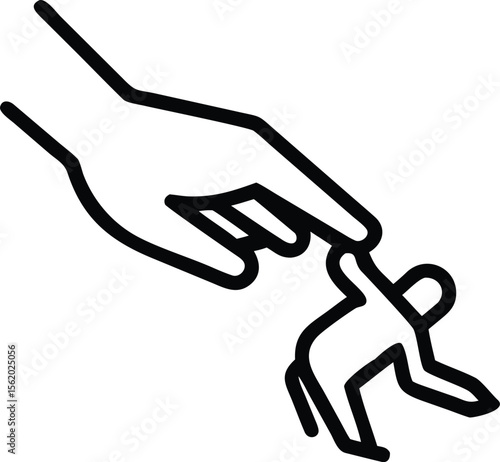 Minimalist of hand holding up person in line art style