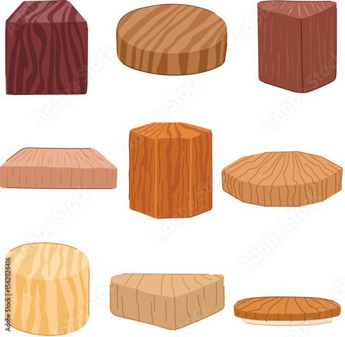 wood platform set cartoon vector illustration