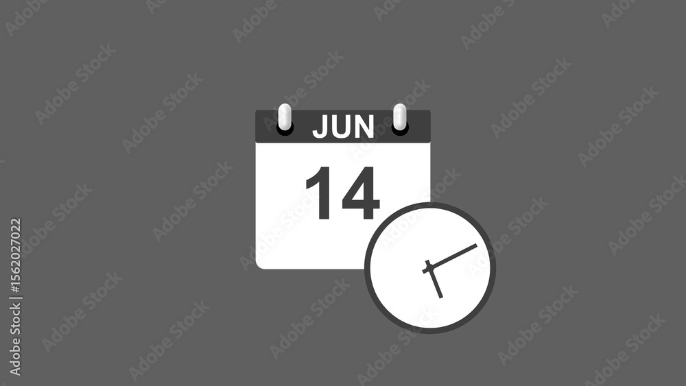 January month 14 date calendar icon clock gray color 4k illustration. January month 14 date calendar icon clock gray color 4k illustration.