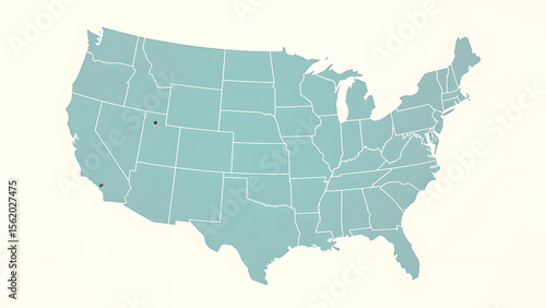 United States Map with State Boundaries and City Markers isolated on a transparent background