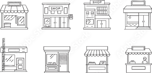 Collection of Simple Shop Building Line Art Illustrations