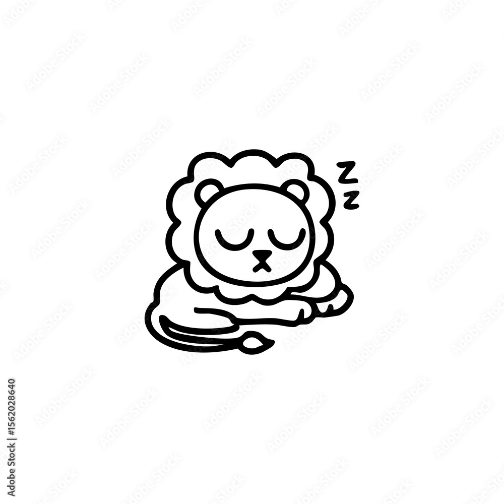 Black line drawing of a sleeping lion Black line drawing of a sleeping lion