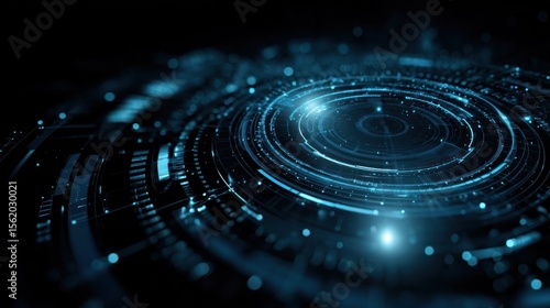 Abstract digital technology background with glowing circles and blurred motion.