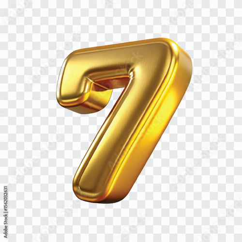 3D Gold Number 7 Icon | Premium Digit, Lucky Seven Symbol, Golden Ranking Element
