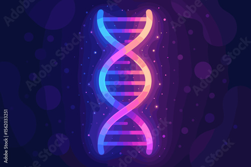 Abstract luminous DNA molecule vector illustration. Genetic engineering and gene manipulation concept. Futuristic neon glowing double helix for science and biotechnology background.