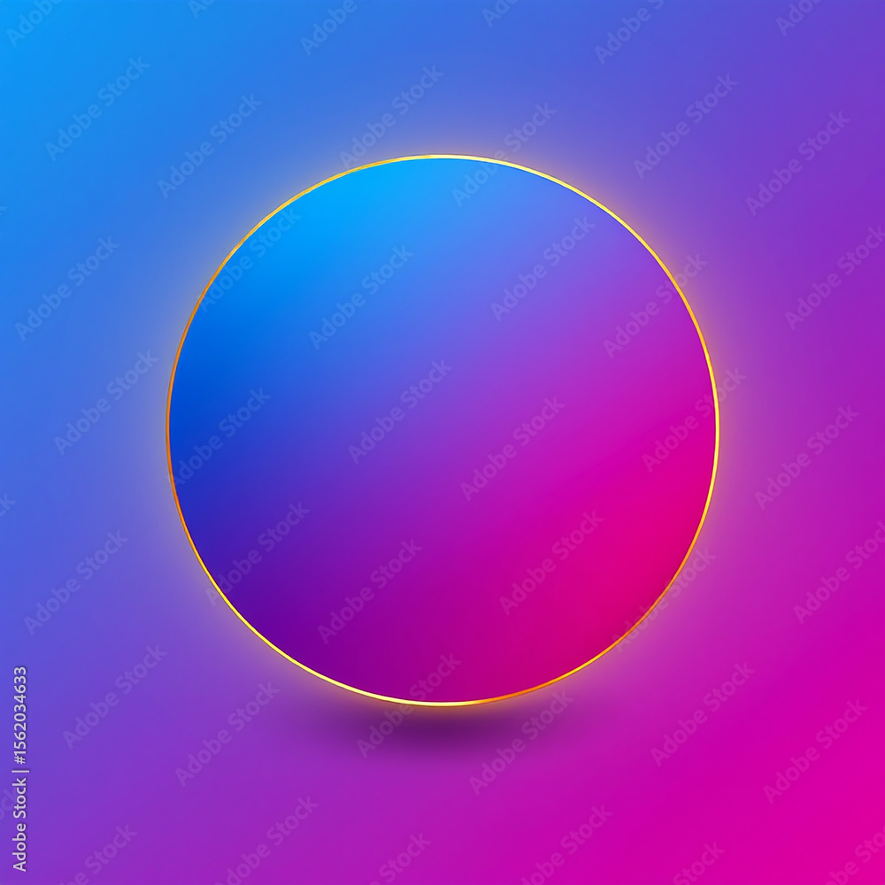 Obraz premium Abstract gradient circle with golden border on a vibrant blue and pink background