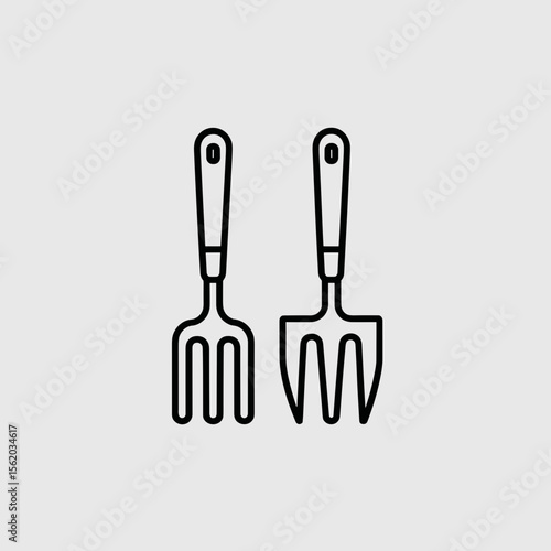 Minimalist line art of garden forks on a neutral background  