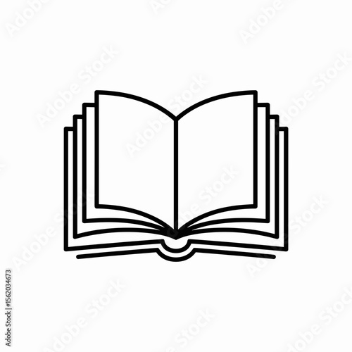 Minimalist line art of an open book in black and white  