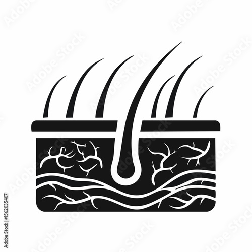 Human Skin with Hair and Nerve Black Glyph Icon (Color Changes Available in SVG)